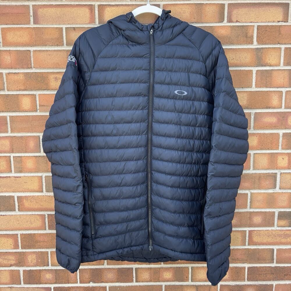 Oakley Omni Thermal Hooded Jacket Mens L Performance Fit Blue Navy Branding